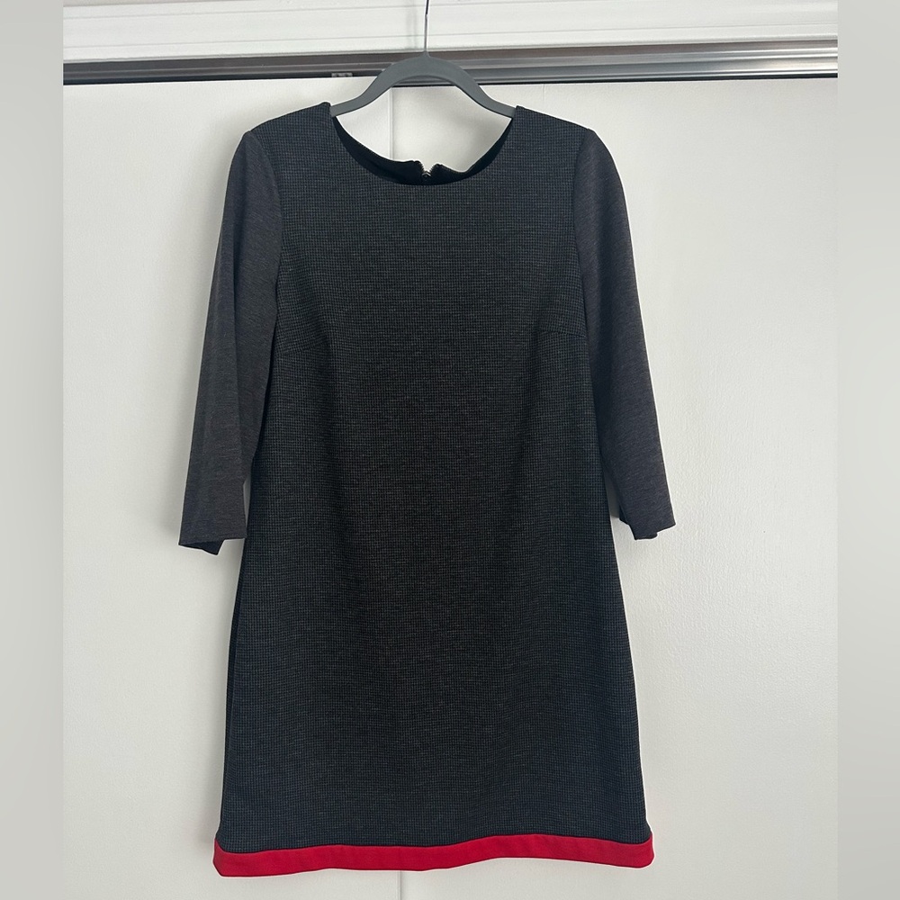 Nine West Gray Sheath Dress with Red Hem and 3/4 Sleeves